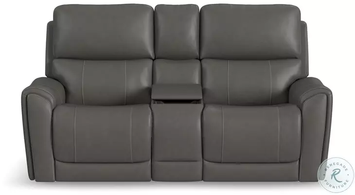 Carter Gray Power Reclining Console Loveseat With Power Headrest And Lumbar