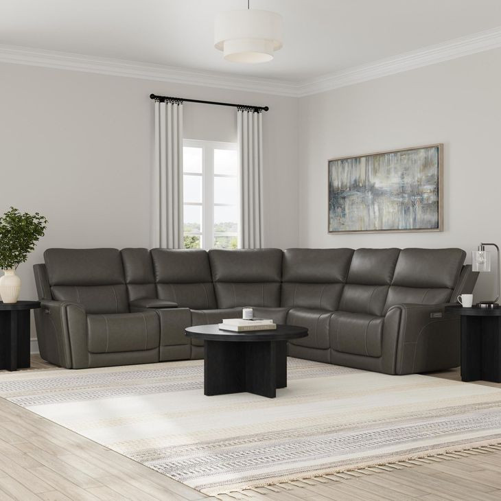 Carter Smoke 6 Piece Modular Zero Gravity Power Reclining Sectional with Power Lumbar and USB Charging