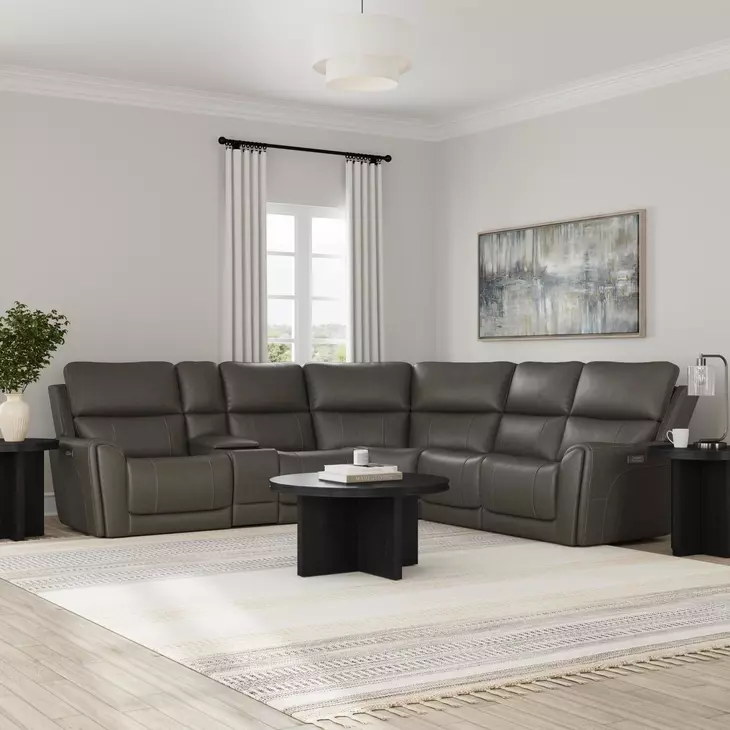 Carter Smoke 6 Piece Modular Zero Gravity Power Reclining Sectional with Power Lumbar and USB Charging