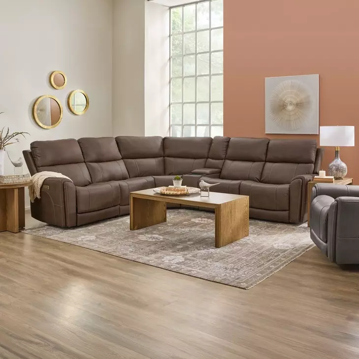 Carter Cappuccino 6 Piece Modular Zero Gravity Power Reclining Sectional with Power Lumbar and USB Charging
