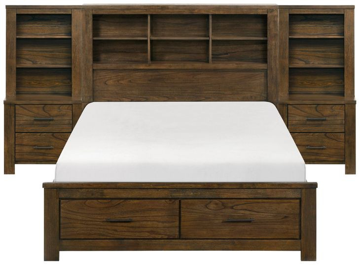 Sullivan Brown Queen Storage Wall Platform Bed with Nightstand