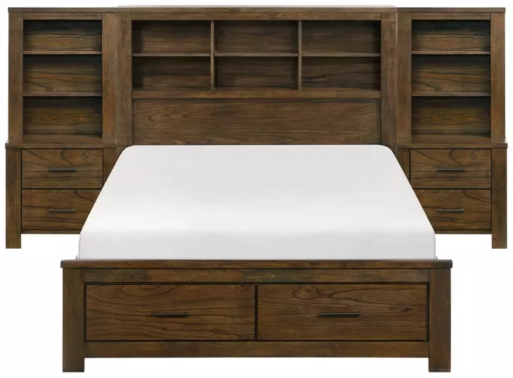 Sullivan Brown Full Storage Wall Platform Bed with Nightstand