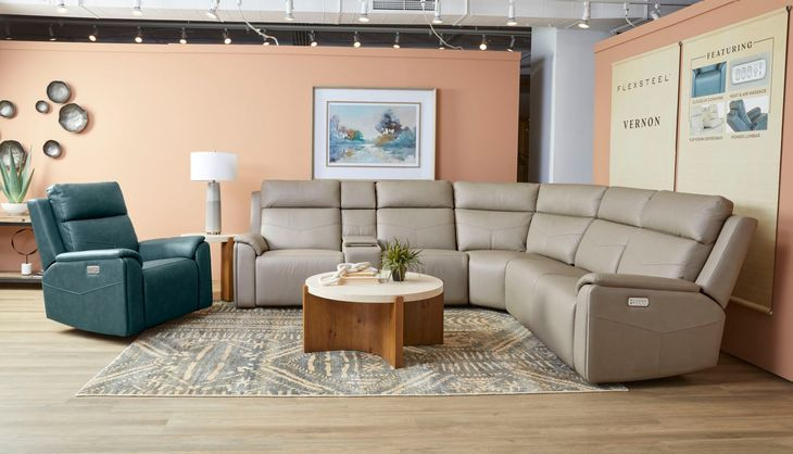 Vernon Dove Gray 6 Piece Modular Zero Gravity Power Reclining Sectional with Heat Massage and USB Charging