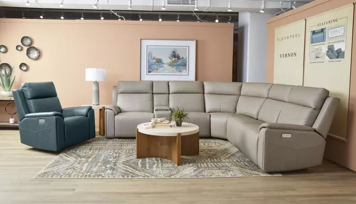 Vernon Dove Gray 6 Piece Modular Zero Gravity Power Reclining Sectional with Heat Massage and USB Charging