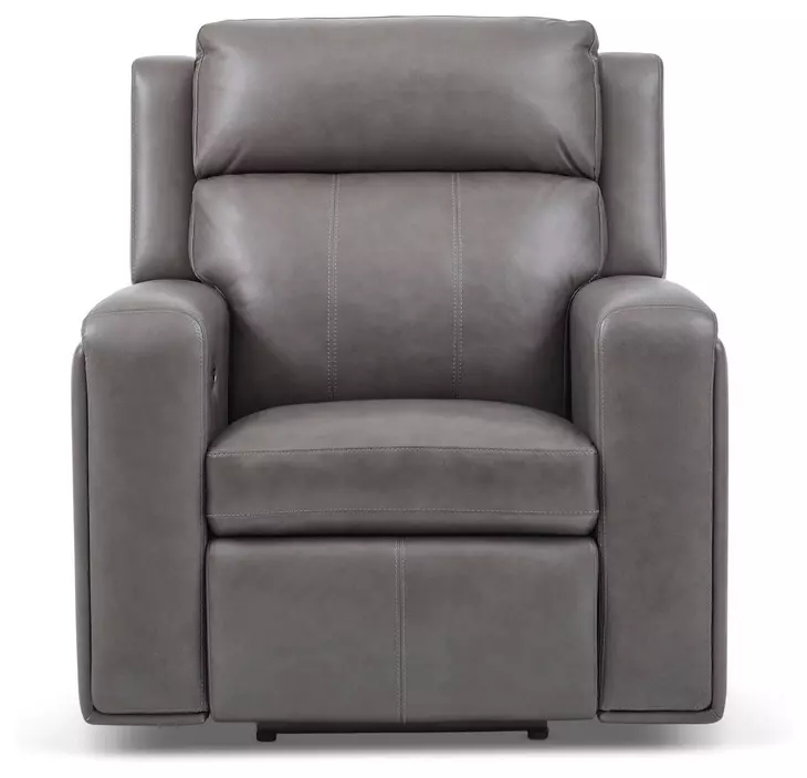 Wyatt Gunmetal Gray Leather Zero Gravity Power Recliner with Power Lumbar and USB Charging