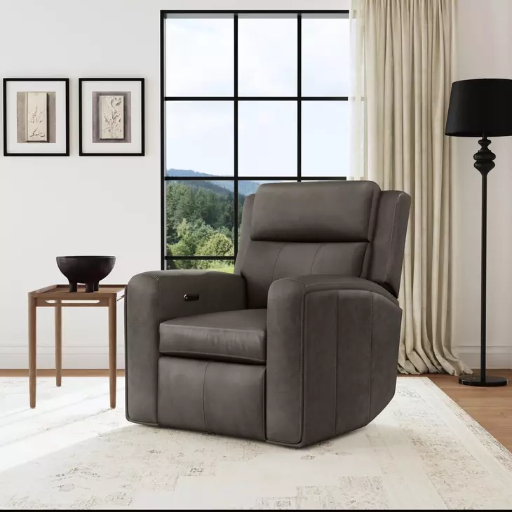 Wyatt Gunmetal Gray Leather Zero Gravity Power Recliner with Power Lumbar and USB Charging