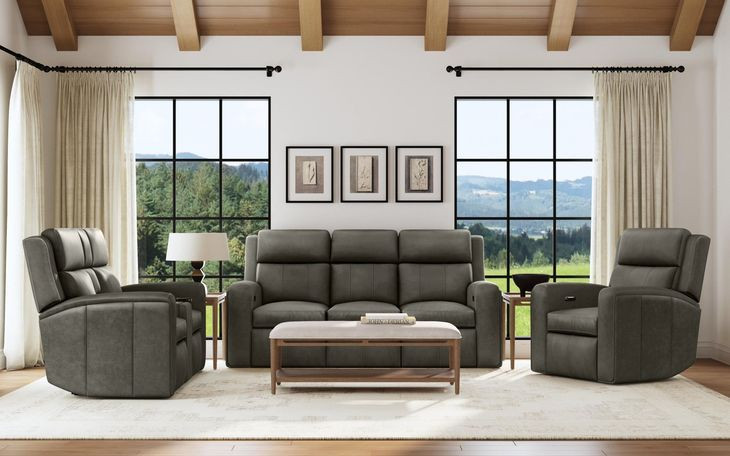 Wyatt Gunmetal Gray Leather 85" Zero Gravity Power Reclining Sofa with Power Lumbar and USB Charging