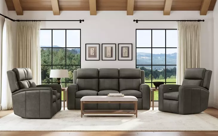Wyatt Gunmetal Gray Leather 85" Zero Gravity Power Reclining Sofa with Power Lumbar and USB Charging