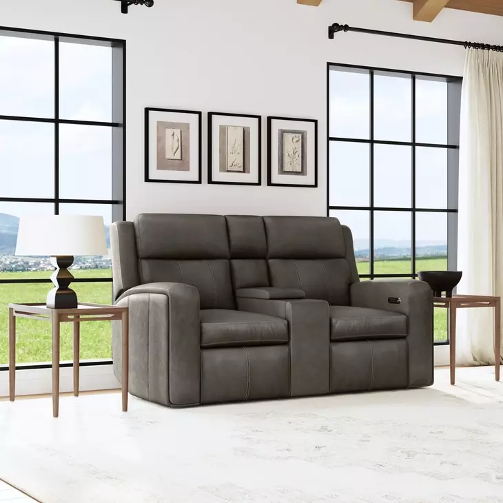 Wyatt Gunmetal Gray Leather 74" Zero Gravity Power Reclining Loveseat with Console and USB Charging