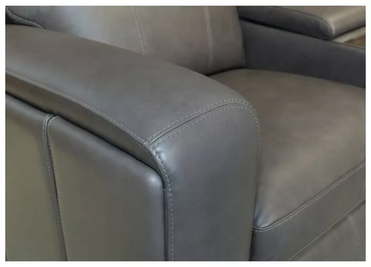 Wyatt Gunmetal Gray Leather 74" Zero Gravity Power Reclining Loveseat with Console and USB Charging