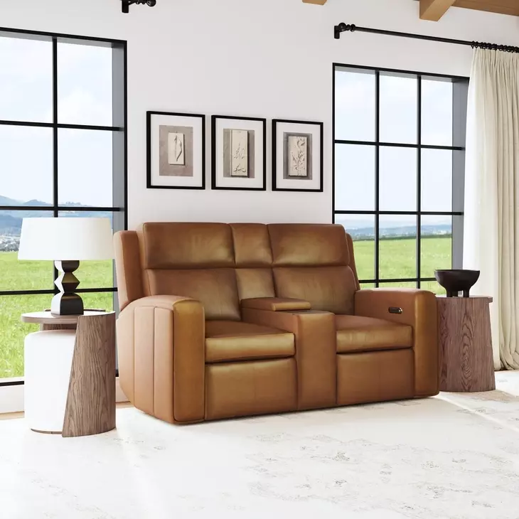 Wyatt Canyon brown Leather 74" Zero Gravity Power Reclining Loveseat with Console and USB Charging