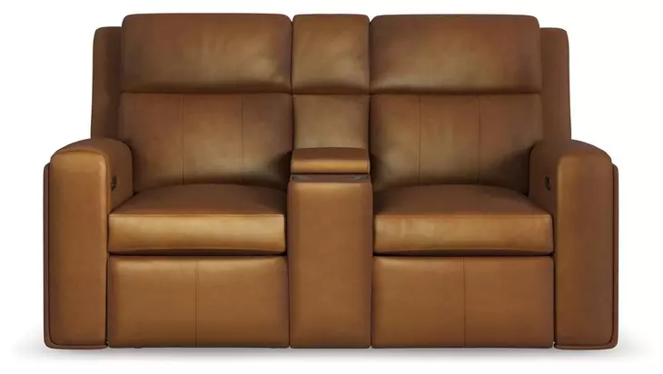 Wyatt Canyon brown Leather 74" Zero Gravity Power Reclining Loveseat with Console and USB Charging