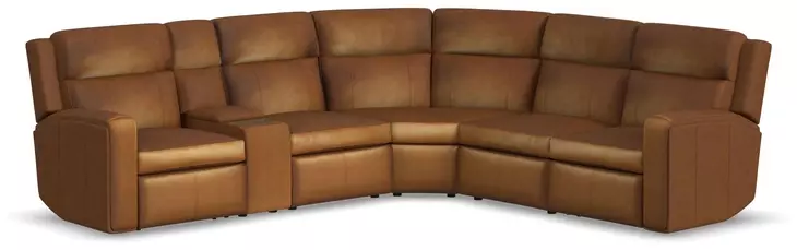 Wyatt Canyon Brown Leather 6 Piece Modular Zero Gravity Power Reclining Sectional with Power Lumbar and USB Charging