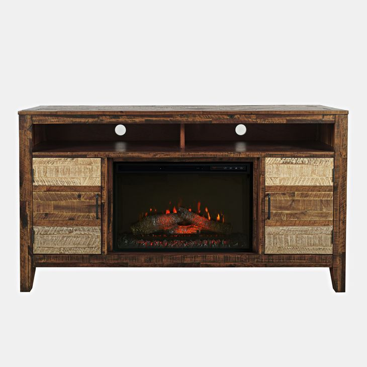 Painted Canyon Distressed Brown 60" TV Stand with Electric Fireplace