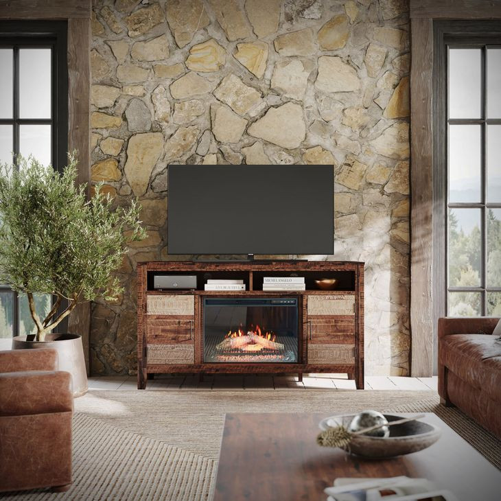 Painted Canyon Distressed Brown 60" TV Stand with Electric Fireplace
