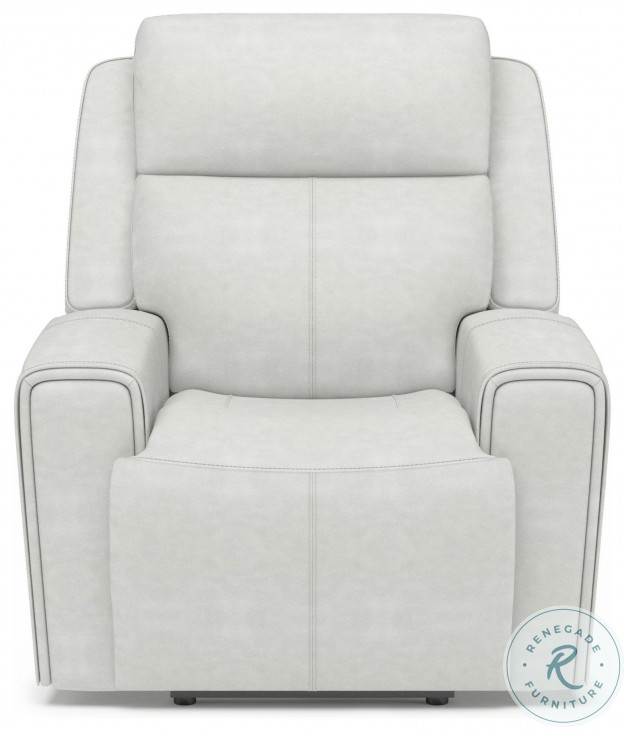 Barnett Cream Leather Power Recliner With Power Headrest And Lumbar