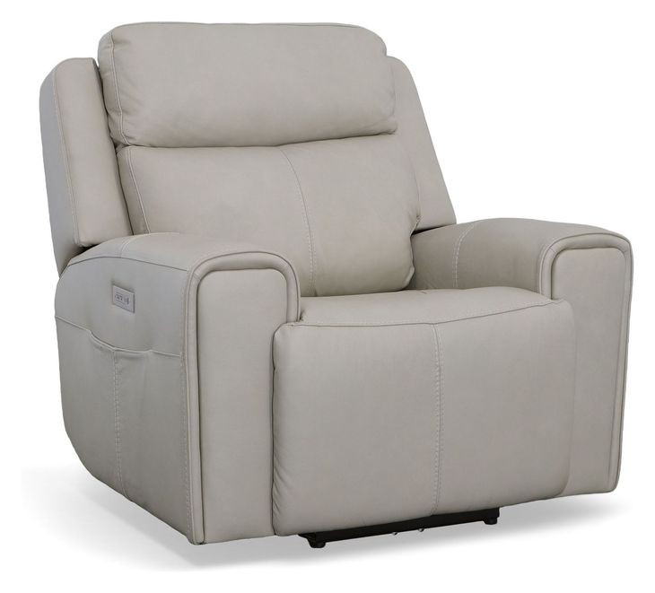 Barnett Cream Leather Power Recliner With Power Headrest And Lumbar