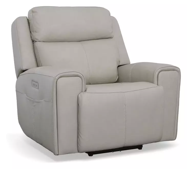 Barnett Cream Leather Power Recliner With Power Headrest And Lumbar