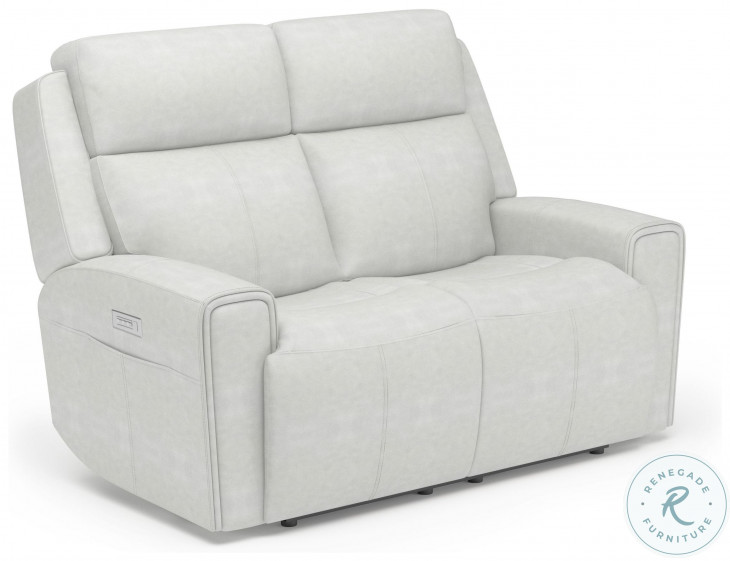 Barnett Cream Leather Power Reclining Loveseat With Power Headrest And Lumbar