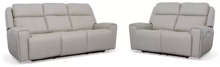 Barnett Cream Leather Power Reclining Living Room Set With Power Headrest And Lumbar