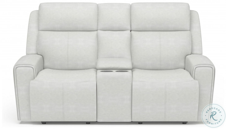 Barnett Cream Leather Power Reclining Console Loveseat With Power Headrest And Lumbar