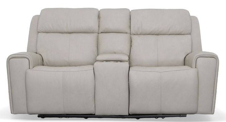 Barnett Cream Leather Power Reclining Console 77" Loveseat With Power Headrest And Lumbar