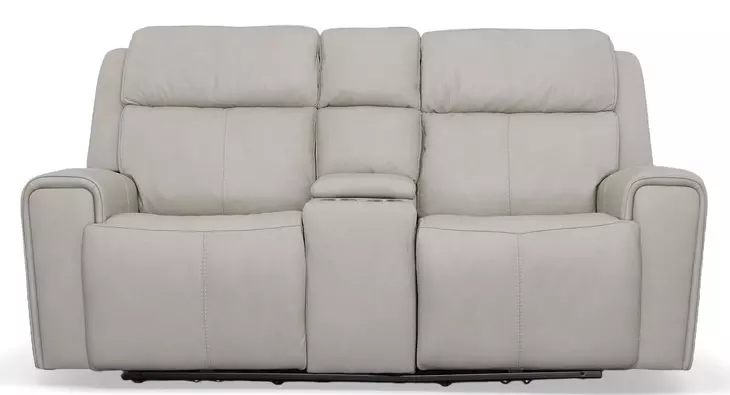Barnett Cream Leather Power Reclining Console Loveseat With Power Headrest And Lumbar