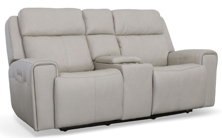 Barnett Cream Leather Power Reclining Console 77" Loveseat With Power Headrest And Lumbar