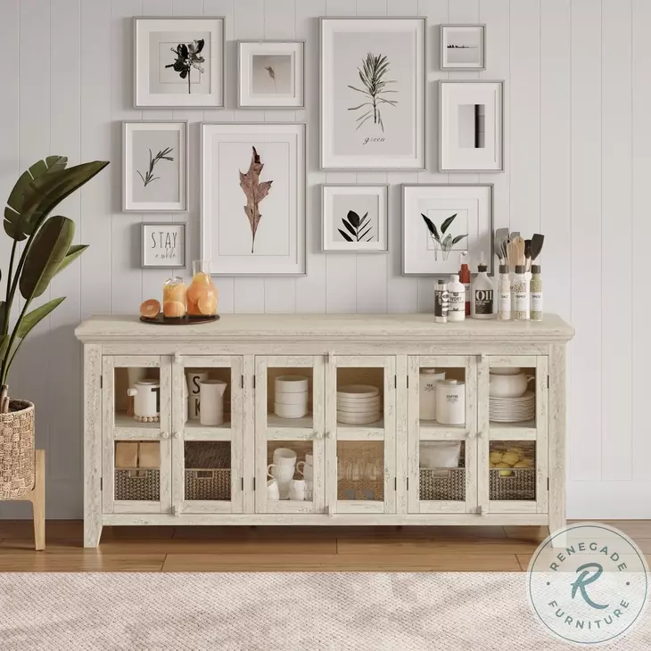 Rustic Shores Scrimshaw 6 Door Low Accent Cabinet