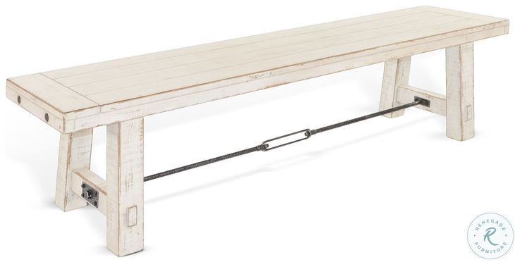Rustic Refined White Sand 64" Dining Bench with Turnbuckle