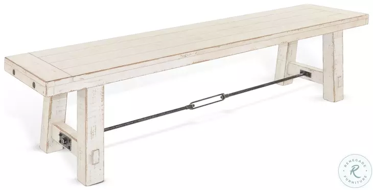 Rustic Refined White Sand 64" Dining Bench with Turnbuckle