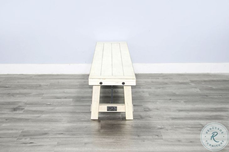 Rustic Refined White Sand 64" Dining Bench with Turnbuckle