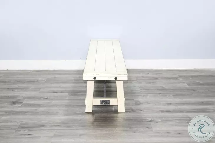 Rustic Refined White Sand 64" Dining Bench with Turnbuckle