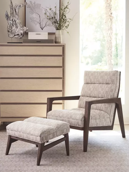 Sunset Key Cream and Beige Upholstered Rectangular Hayley Ottoman