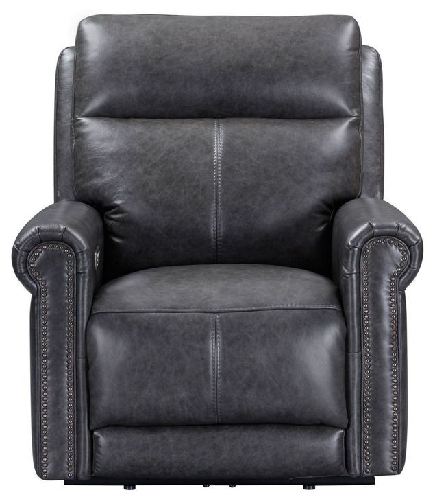 Alexander Weathered Stone Gray Leather Zero Gravity Triple Power Recliner with USB Charging and Nailhead Trim