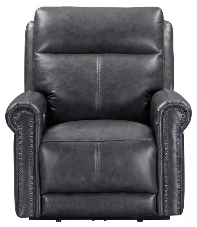 Alexander Weathered Stone Gray Leather Zero Gravity Triple Power Recliner with USB Charging and Nailhead Trim