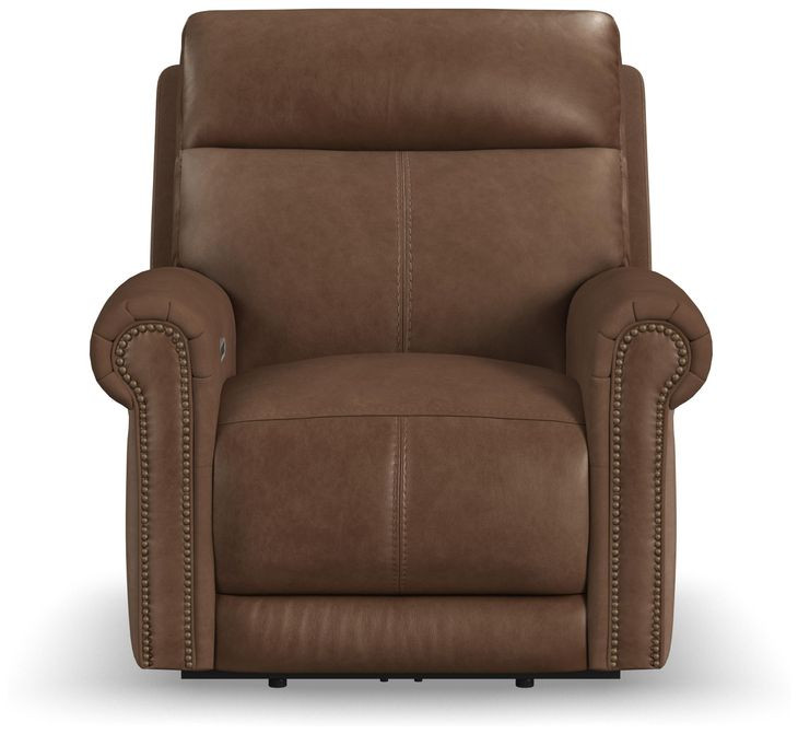 Alexander Weathered Khaki Brown Leather Zero Gravity Triple Power Recliner with USB Charging and Nailhead Trim