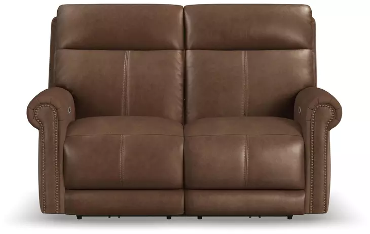 Alexander Weathered Khaki Brown Leather 64" Zero Gravity Triple Power Reclining Loveseat with USB Charging and Nailhead Trim