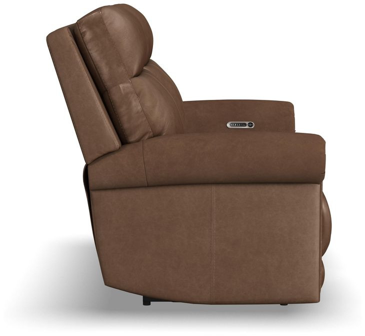 Alexander Weathered Khaki Brown Leather 64" Zero Gravity Triple Power Reclining Loveseat with USB Charging and Nailhead Trim