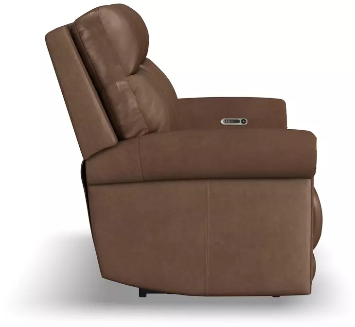 Alexander Weathered Khaki Brown Leather 64" Zero Gravity Triple Power Reclining Loveseat with USB Charging and Nailhead Trim