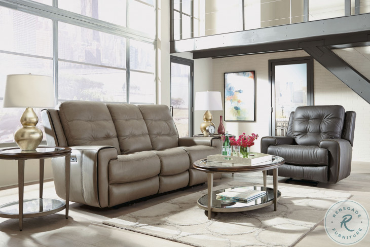 Wicklow Taupe Leather Power Reclining Sofa With Power Headrest And Footrest