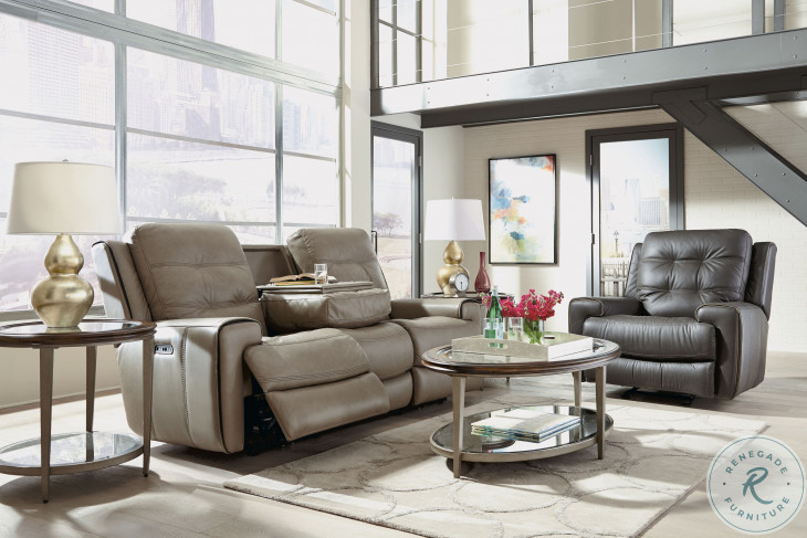 Wicklow Taupe Leather Power Reclining Sofa With Power Headrest And Footrest