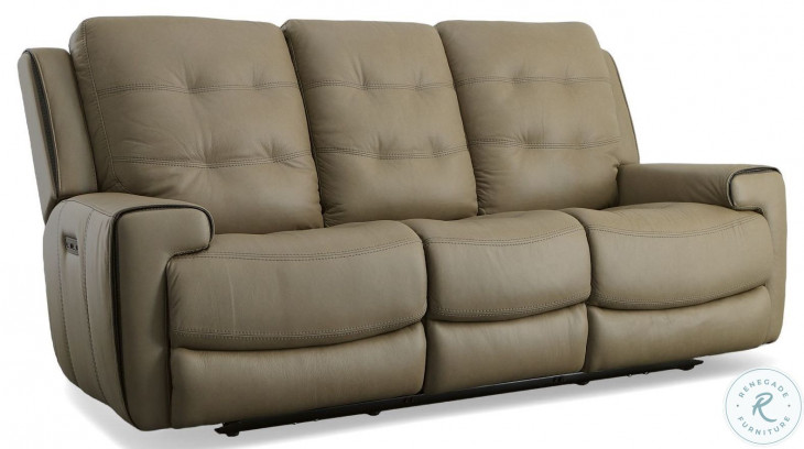 Wicklow Taupe Leather Power Reclining Sofa With Power Headrest And Footrest