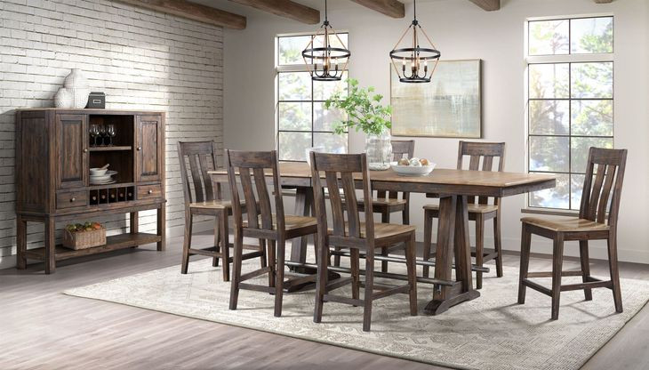 Transitions Driftwood and Sable Extendable Rectangular Counter Height Dining Room Set