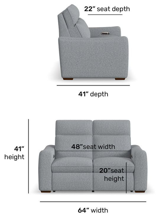 Ava Gray Performance Fabric 64" Triple Power Reclining Loveseat with USB Charging
