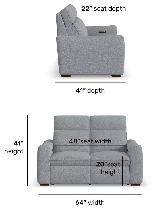 Ava Gray Performance Fabric 64" Triple Power Reclining Loveseat with USB Charging