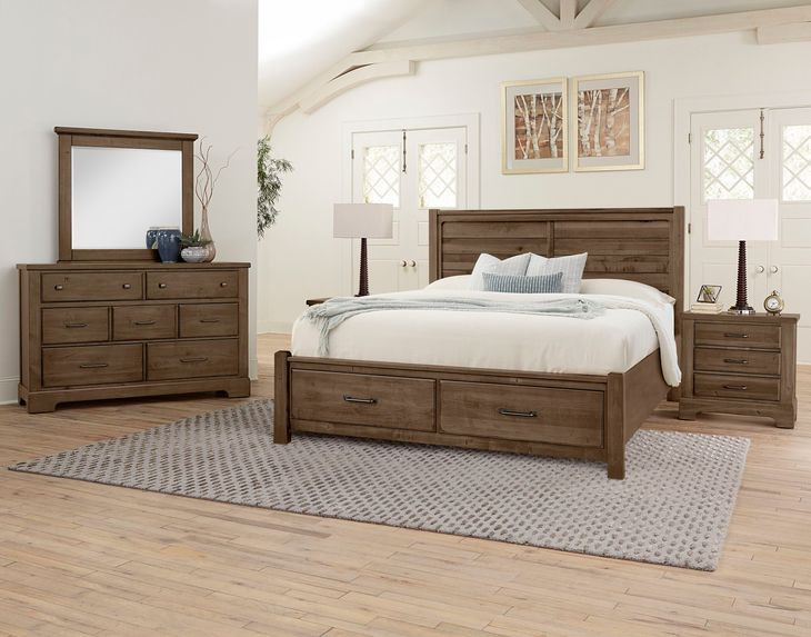 Cool Rustic Mink Plank Storage Panel Bedroom Set
