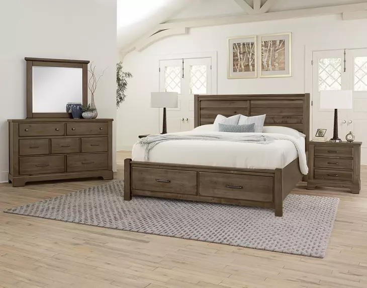 Cool Rustic Mink Queen Plank Storage Panel Bed