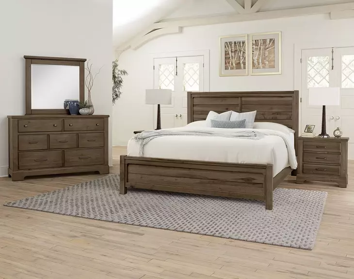 Cool Rustic Mink King Plank Panel Bed
