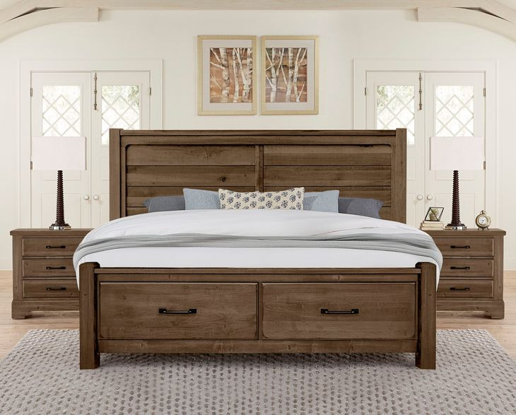 Cool Rustic Mink Plank Storage Panel Bedroom Set